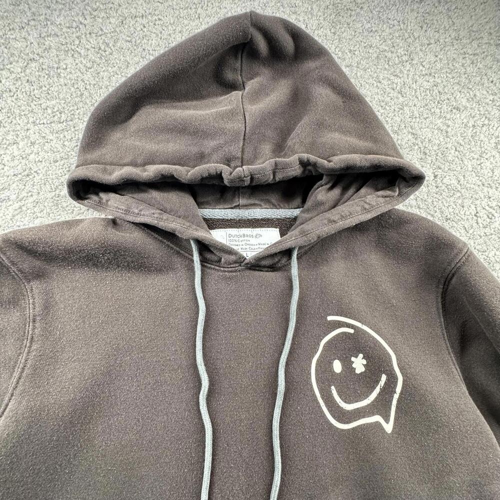 Dutch Bros Coffee Women's Brown Hoodie With Smiley Face Sweatshirt Small View 2